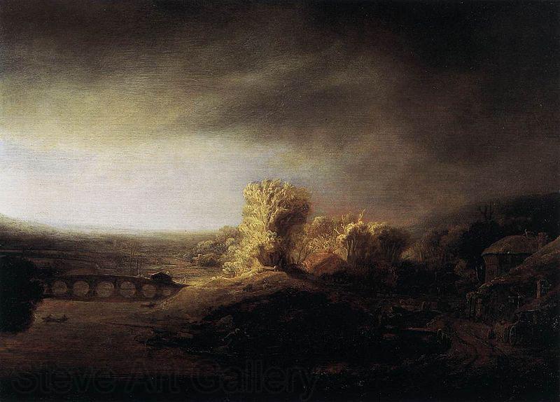REMBRANDT Harmenszoon van Rijn Landscape with a Long Arched Bridge France oil painting art